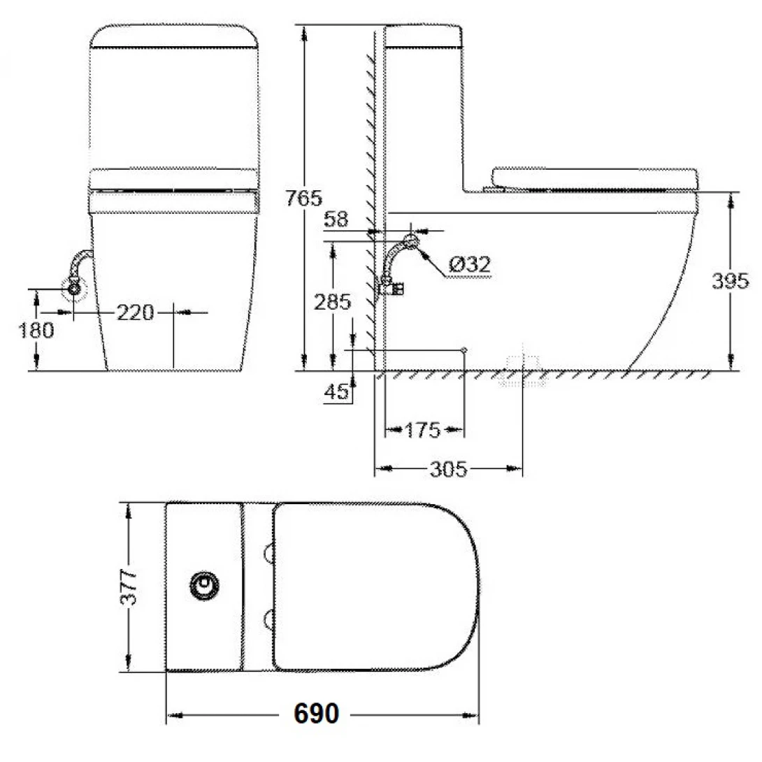 Bản Vẽ Bồn Cầu 1 Khối Grohe 39119001 Eurosmart