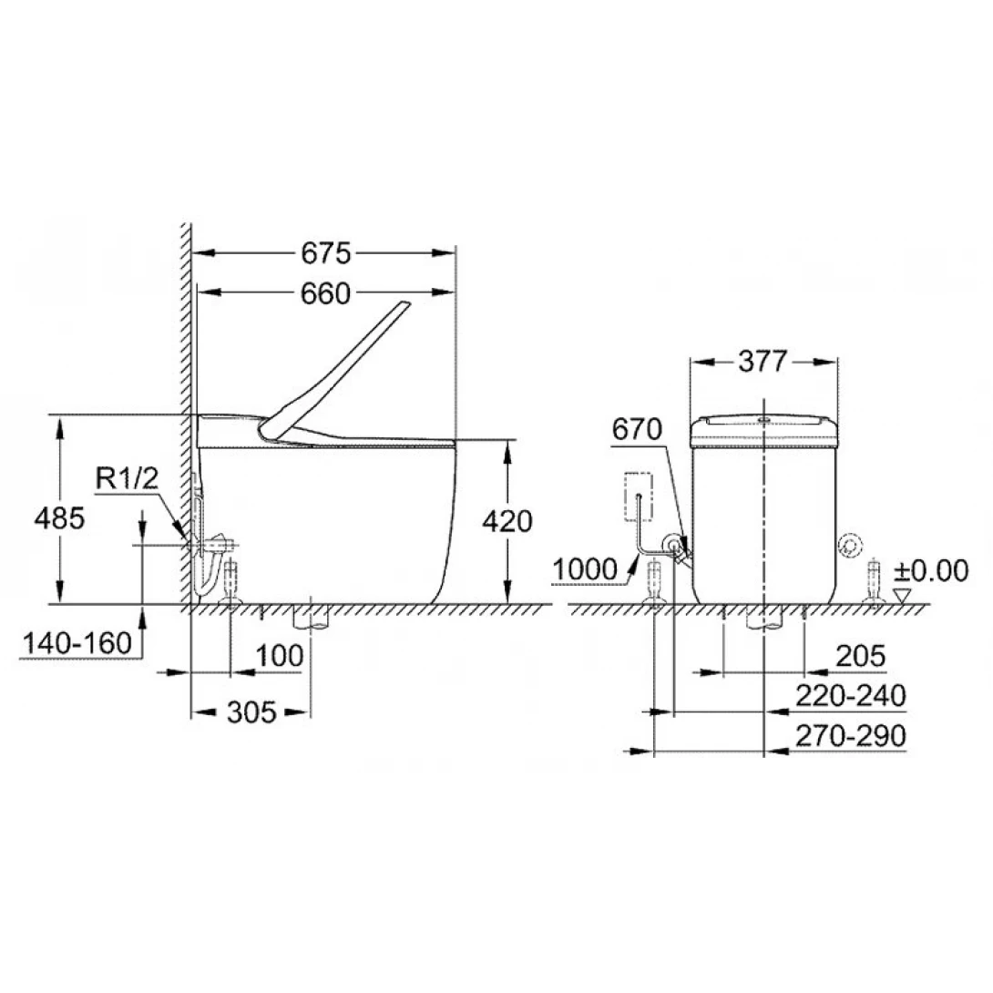 Bản vẽ bồn cầu cao cấp Grohe 36492 SH0