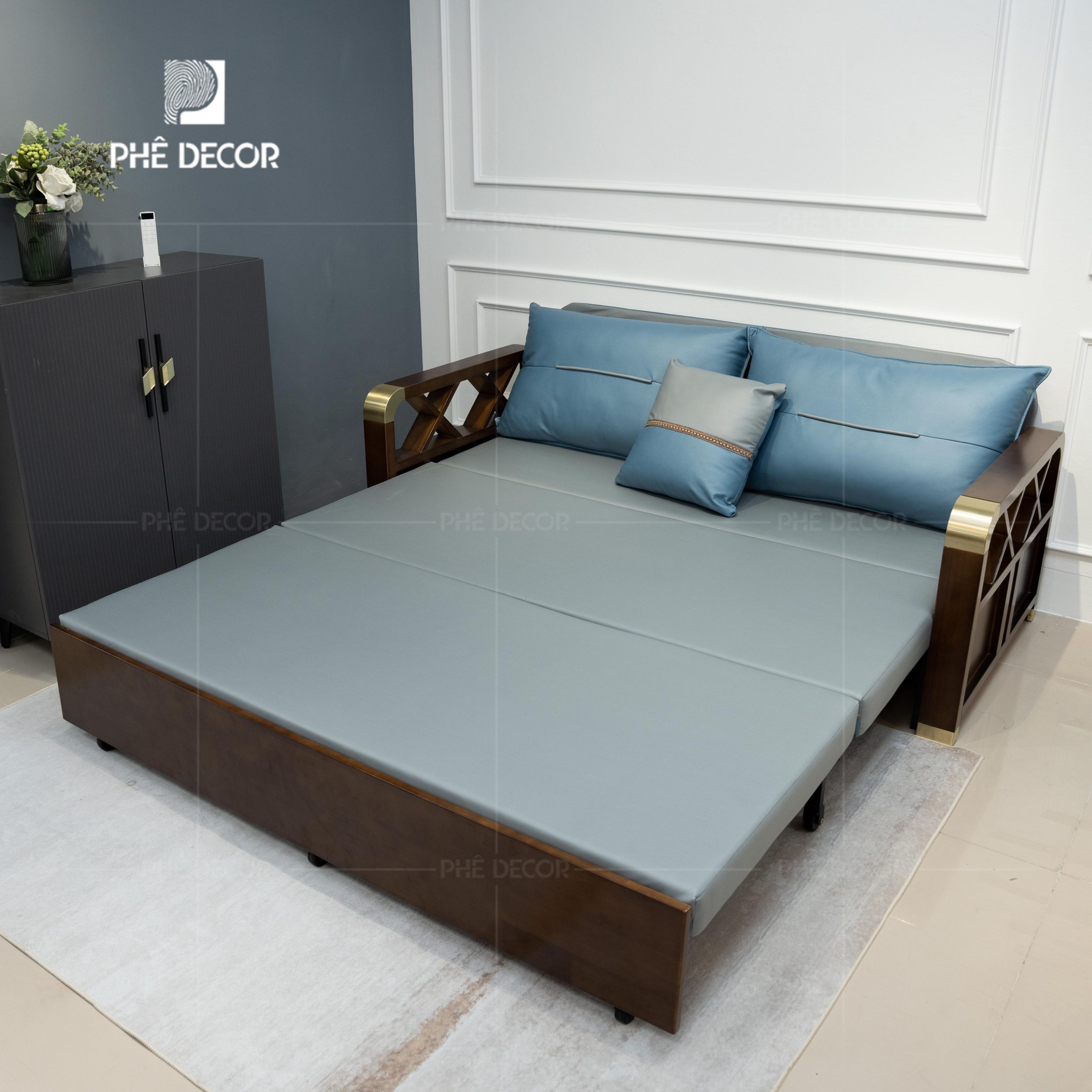 Mẫu sofa giường màu xanh ngọc siêu hót