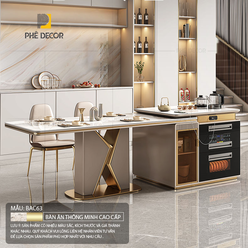 Mẫu bàn đảo kết hợp bàn ăn nối liền thường có tổng chiều dài từ 200cm đến 300cm