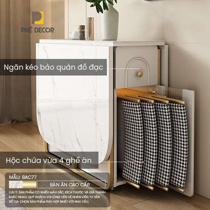 Turku BAC77 là mẫu bàn ăn gấp gọn thông minh thế hệ mới, kết hợp vẻ đẹp sang trọng của mặt đá Cerami
