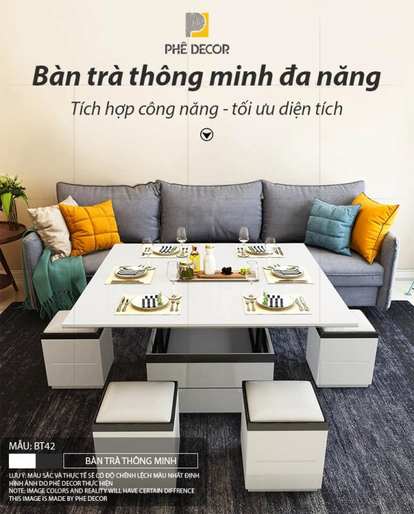 Bàn trà thông minh cung cấp các không gian lưu trữ ẩn, giúp phòng khách luôn gọn gàng, ngăn nắp
