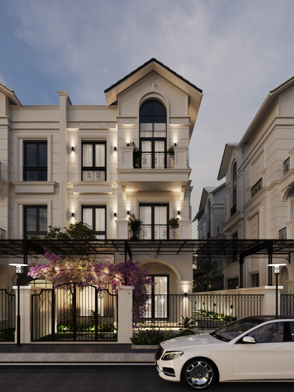 Mẫu biệt thự 3 tầng phong cách tân cổ điển mặt tiền đẹp
