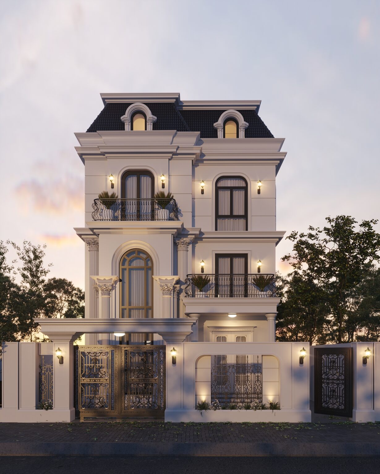 Mẫu biệt thự tân cổ điển 3 tầng kiểu Pháp mái Mansard