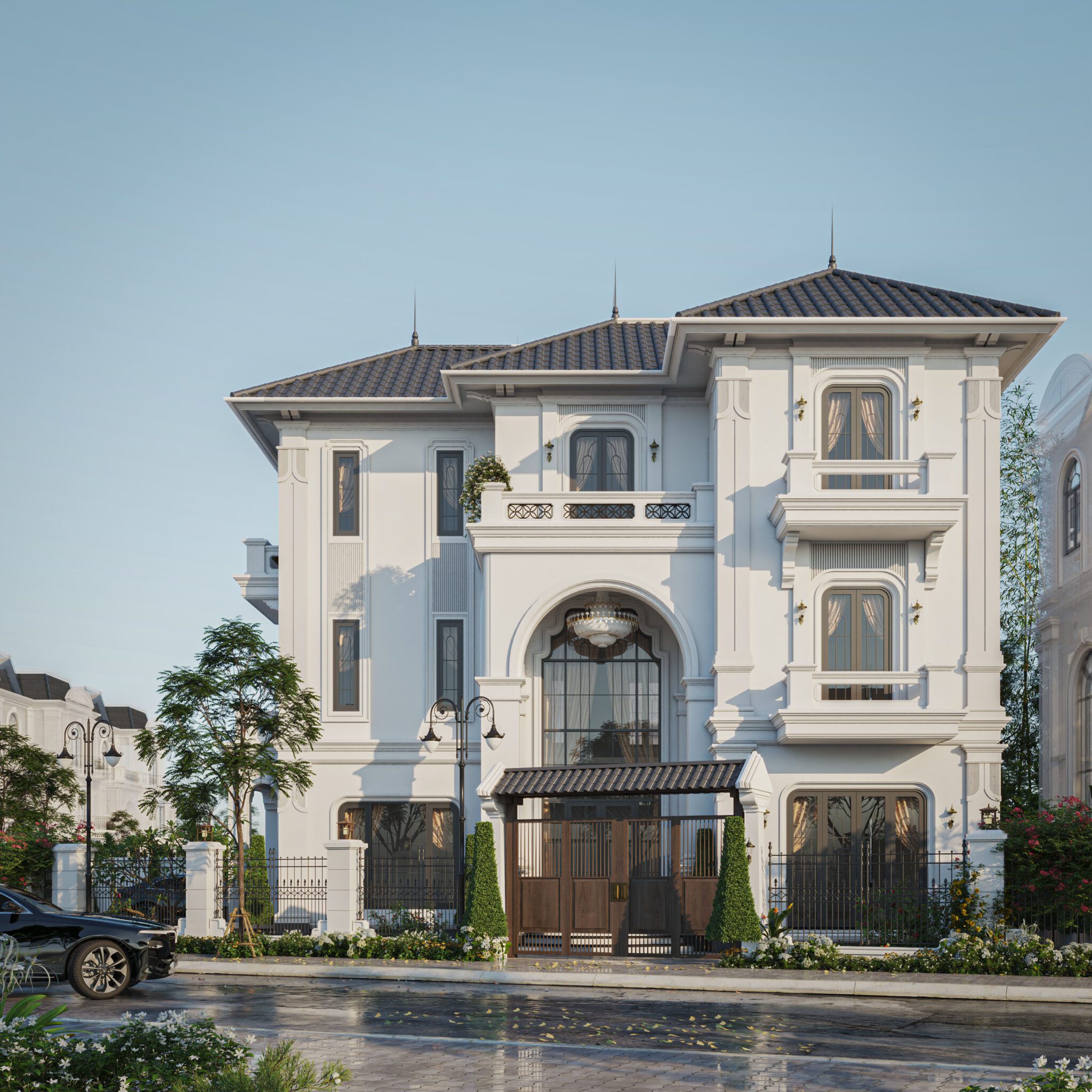 Mẫu biệt thự 3 tầng mái Nhật phong cách Tân cổ điển