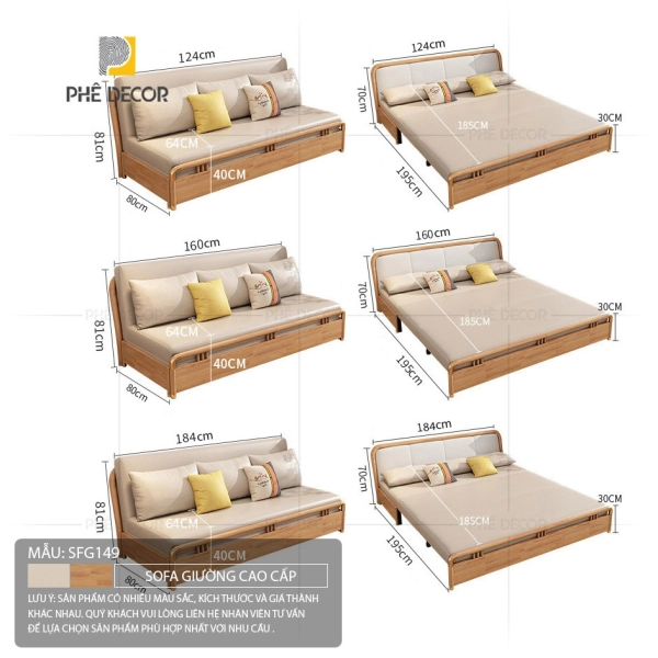 Một chiếc sofa giường có hai bộ kích thước quan trọng bạn cần quan tâm
