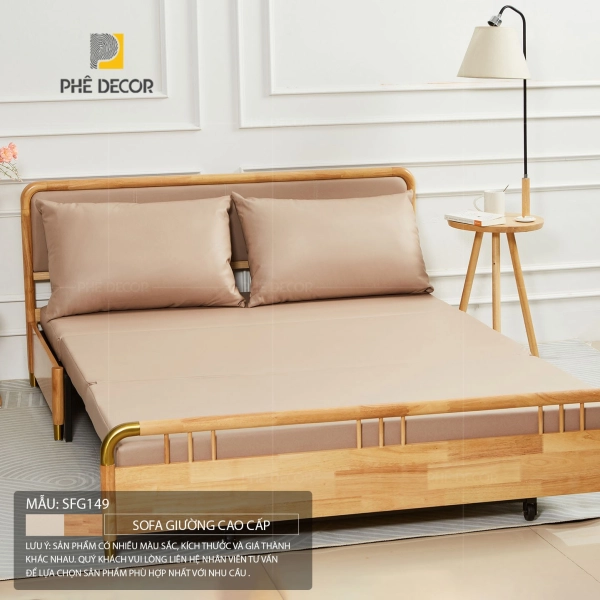 Một chiếc ghế sofa giường gỗ tự nhiên là lựa chọn hoàn hảo cho phong cách Wabi - Sabi