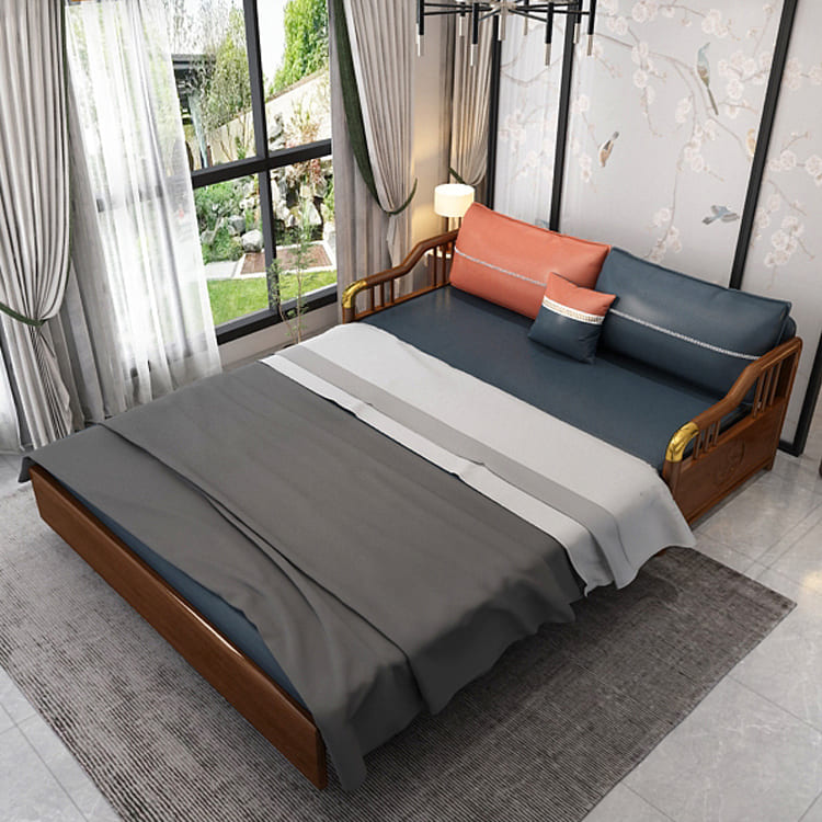 Các đặc điểm nổi bật của sofa giường gỗ bao gồm khung sườn gỗ tự nhiên bền vững, vẻ đẹp vân gỗ độc đáo