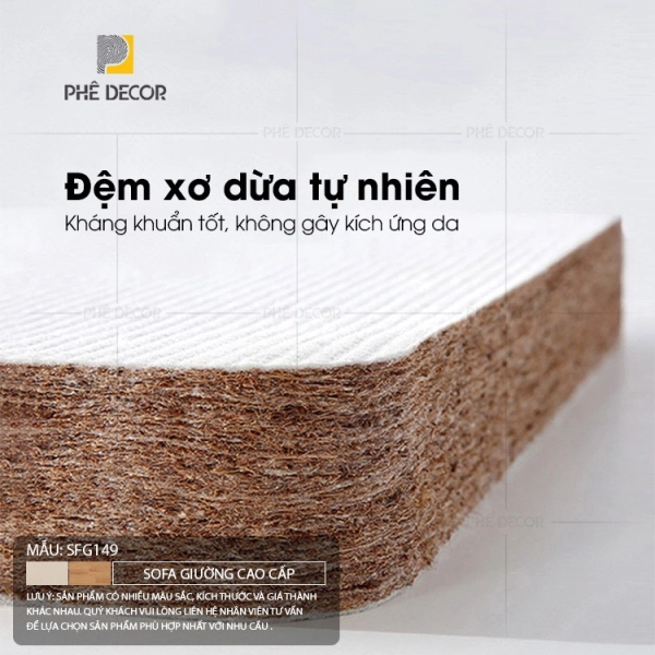 Dòng đệm xơ dừa tự nhiên sử dụng cho các sản phẩm sofa giường kéo Phê luxury 