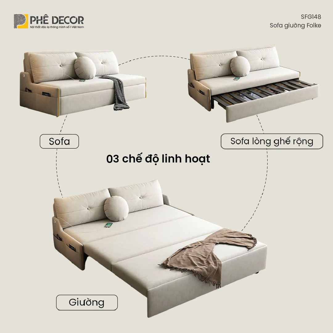 Folke SFG148 là mẫu sofa giường thông minh và đa năng bậc nhất, một giải pháp "tất cả trong một" cho không gian sống hiện đại