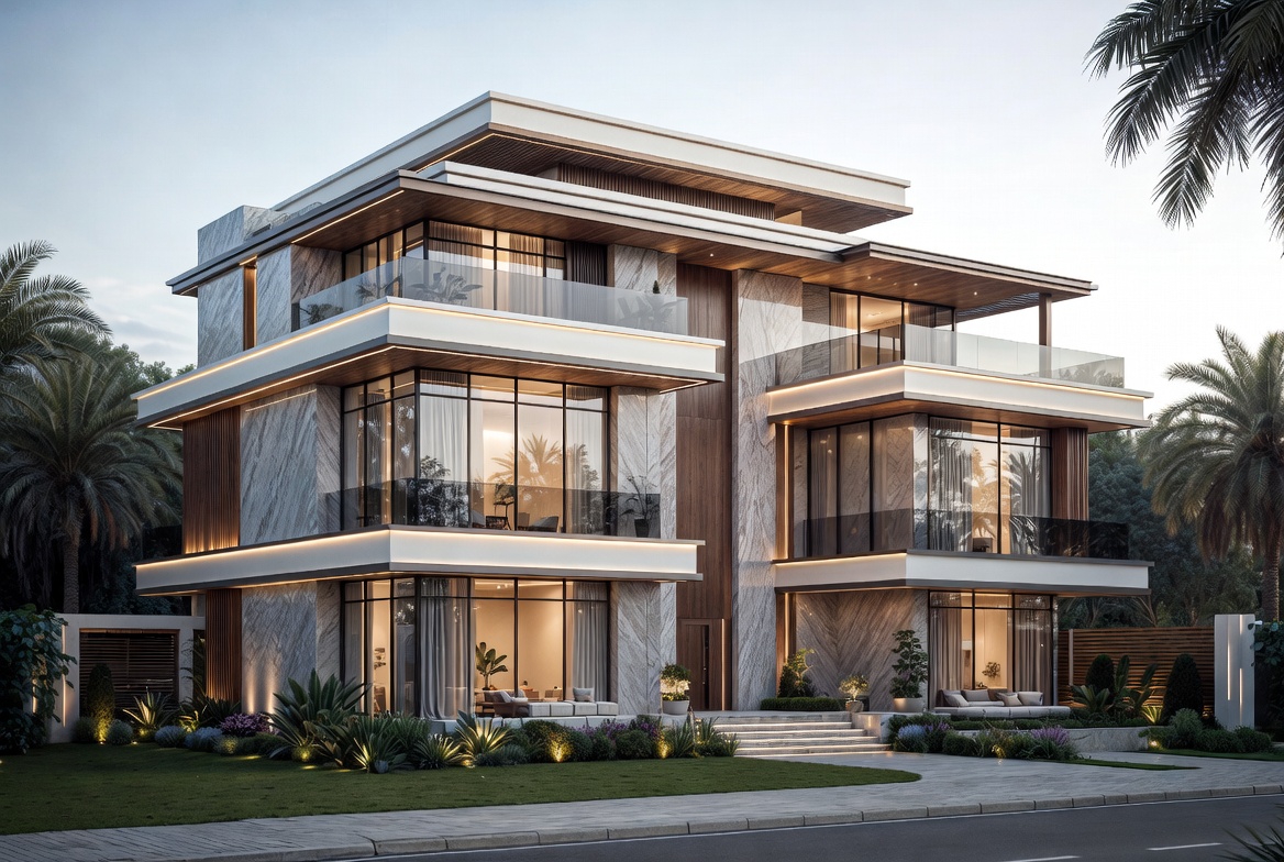 Mẫu nhà biệt thự 3 tầng hiện đại mái bằng thời thượng số 3