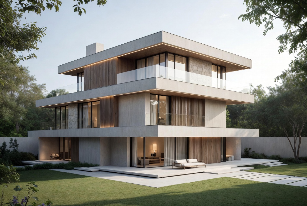 Mẫu nhà biệt thự 3 tầng hiện đại mái bằng thời thượng số 2