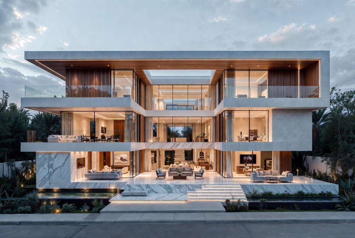 Mẫu nhà biệt thự 3 tầng hiện đại mái bằng thời thượng số 1