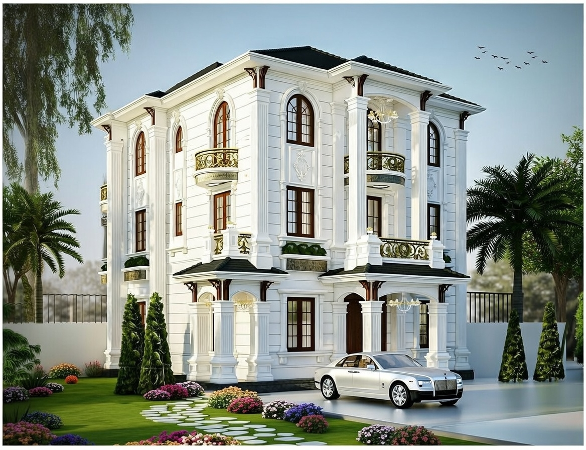 Mẫu biệt thự nhà vườn 3 tầng phong cách mái Nhật