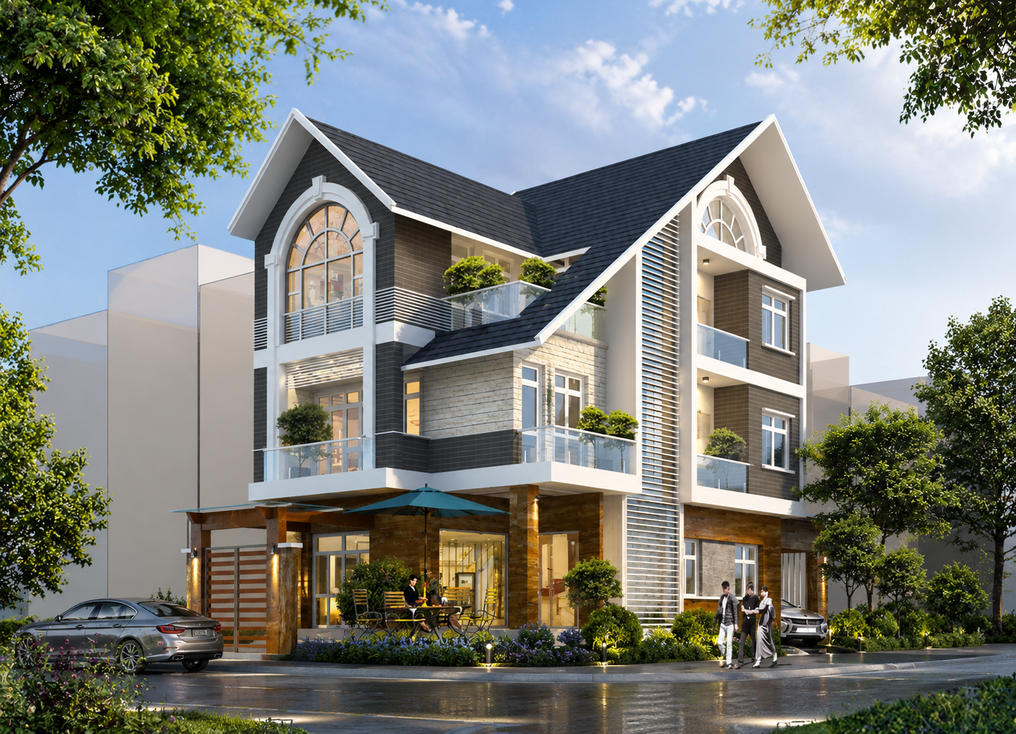 Thiết Kế Biệt Thự Sân Vườn 3 Tầng Tân Cổ Điển Bắc Giang - Ảnh 2